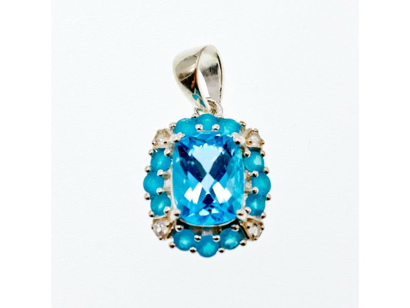 925 Sterling Silver Topaz & Beryl Pendant