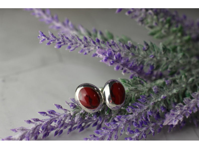 925 Sterling Silver Red Jasper Stud Earrings