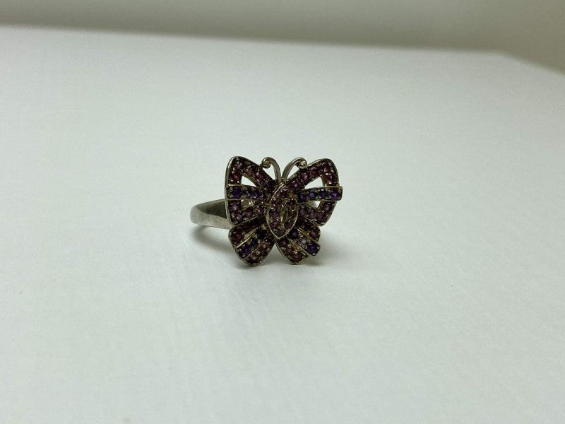 925 Sterling Silver Iolite & Pink Topaz "Butterfly" Ring Size 8
