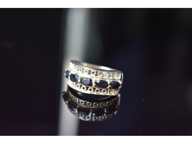 925 Sterling Silver Sapphires Openwork Ring Size 6.5