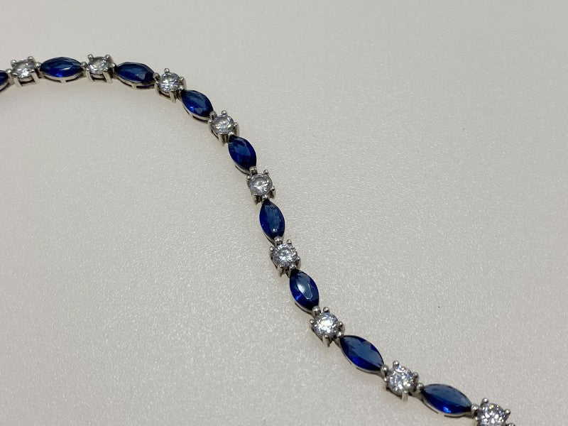925 Sterling Silver Blue Spinel & CZ Bracelet Size 7.5 IN