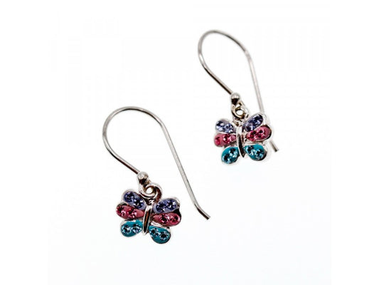 925 Sterling Silver CZ & Enamel "Butterfly" Earrings