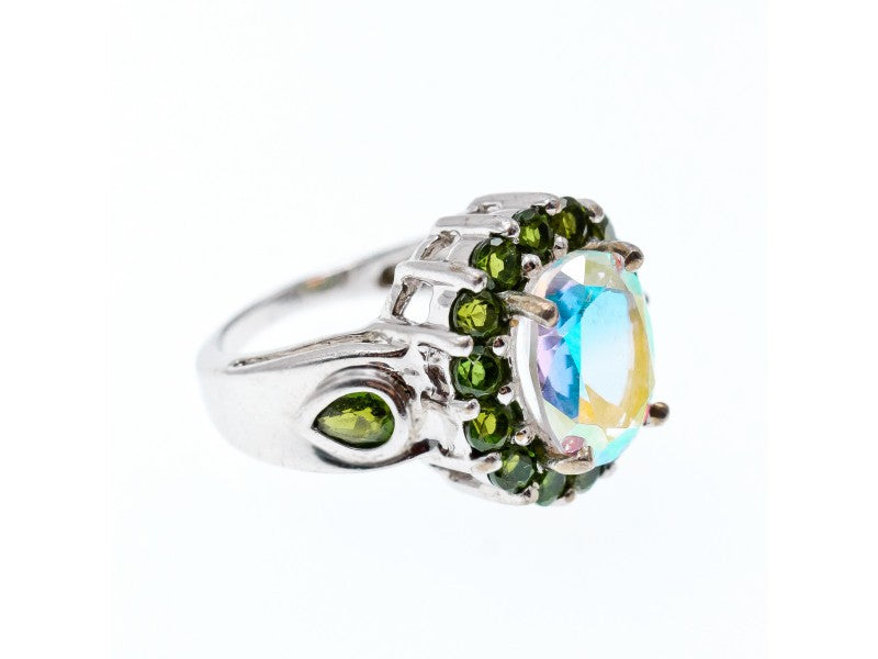 925 Sterling Silver Quartz & Peridot Ring Size 5.5