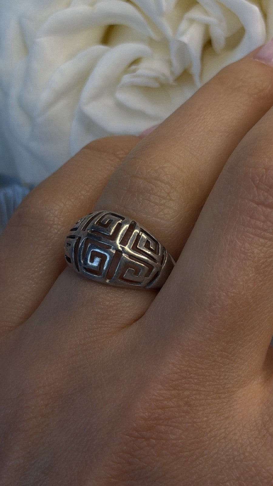 Greek Key 925 Sterling Silver Tribal Pattern Ring Size 6