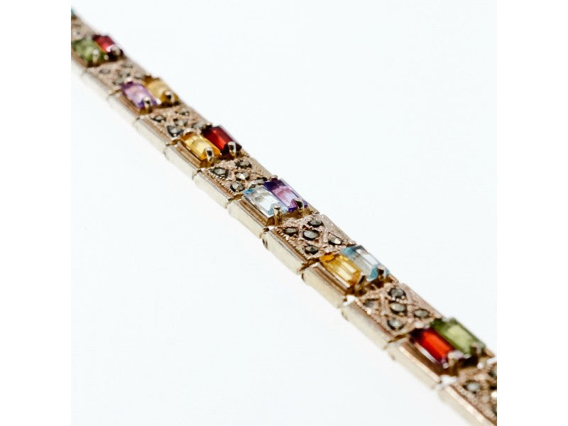 925 Sterling Silver Multi Gemstones Bracelet