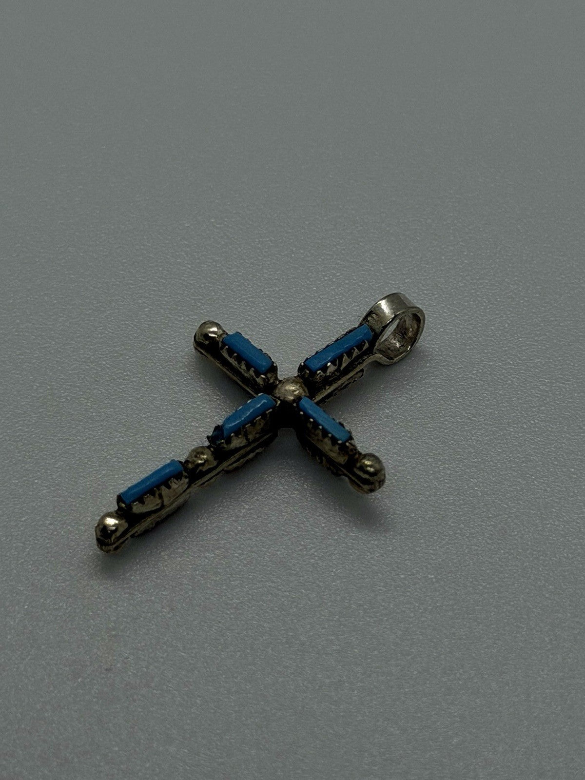 Vintage 925 Sterling Silver Reversible Turquoise & Red Coral Inlay Cross Pendant