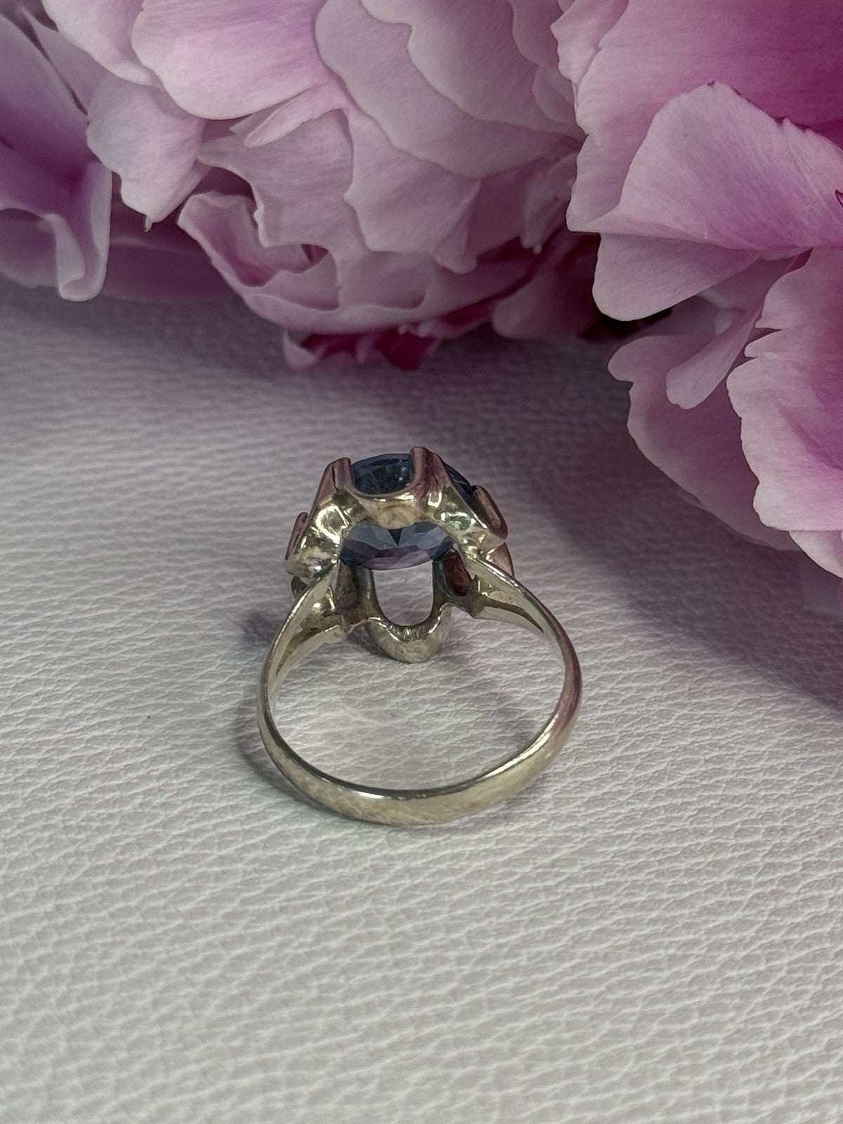 925 Sterling Silver Aquamarine Flower Ring Size 6