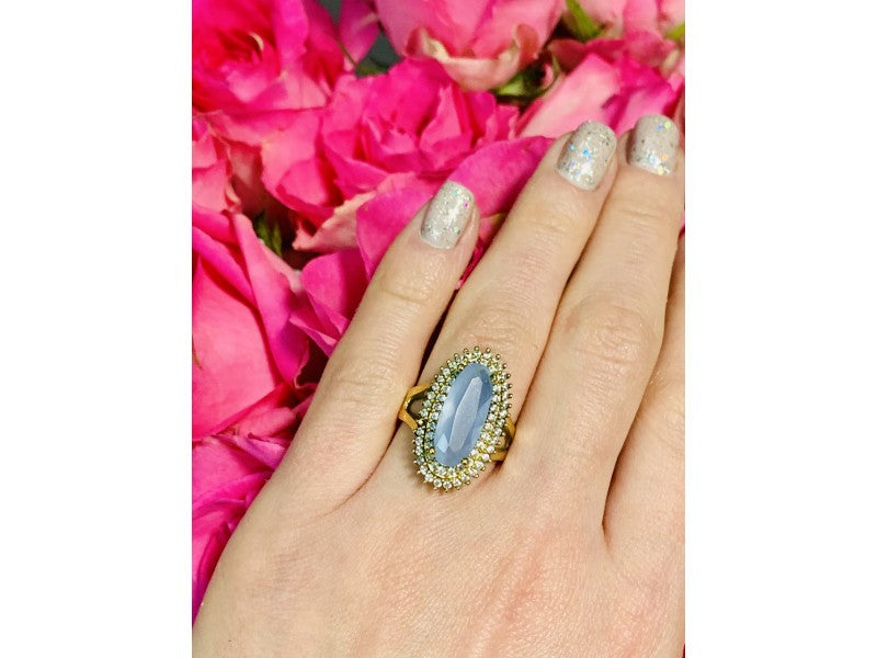925 Sterling Silver Blue Alpanite Ring Size 10.25