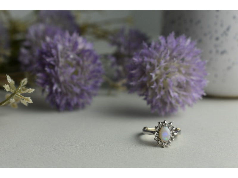 Vintage 925 Sterling Silver Opal & Quartz Ring Size 5.5