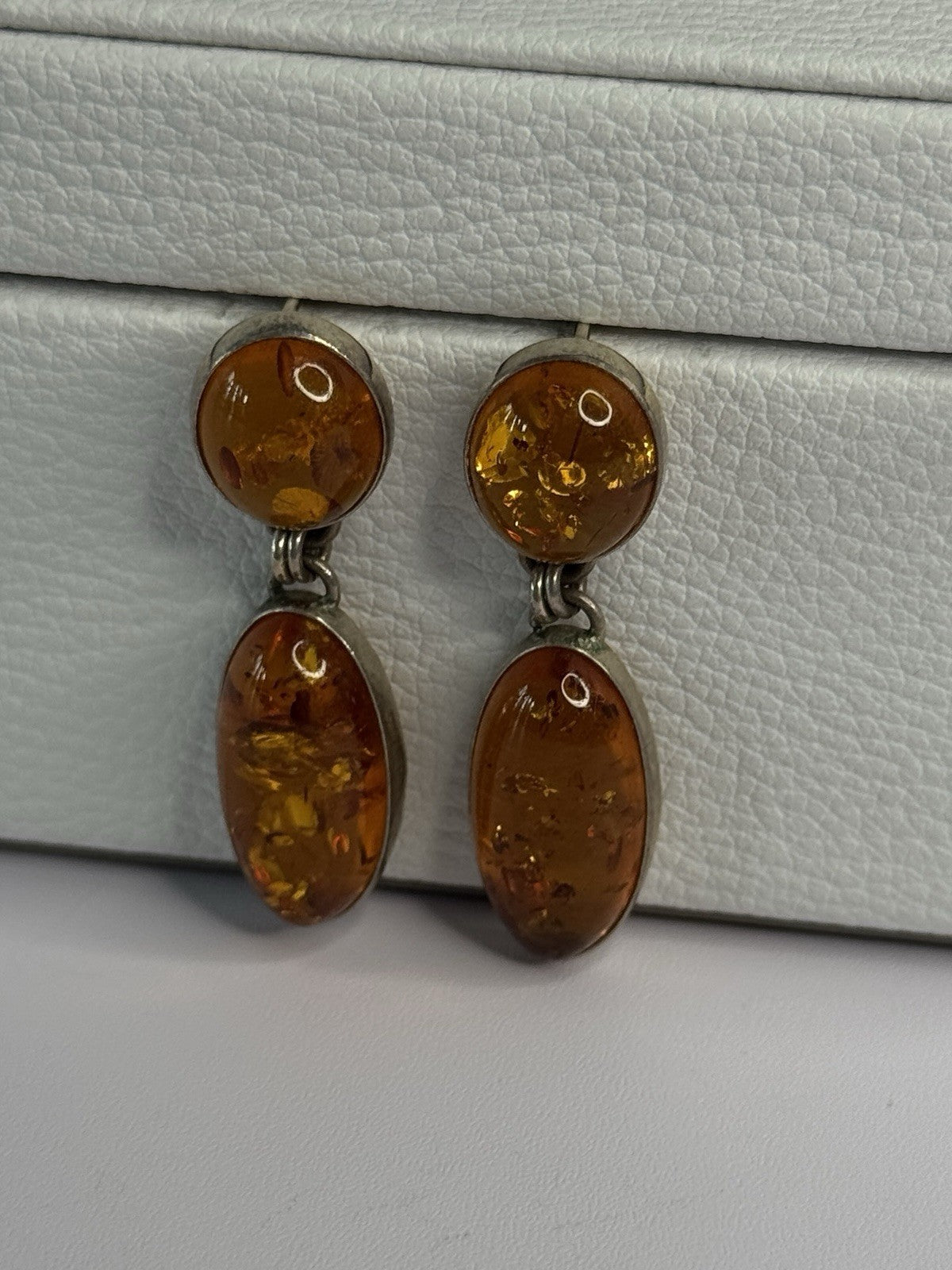925 Sterling Silver Amber Earrings Length 1.50 Inch