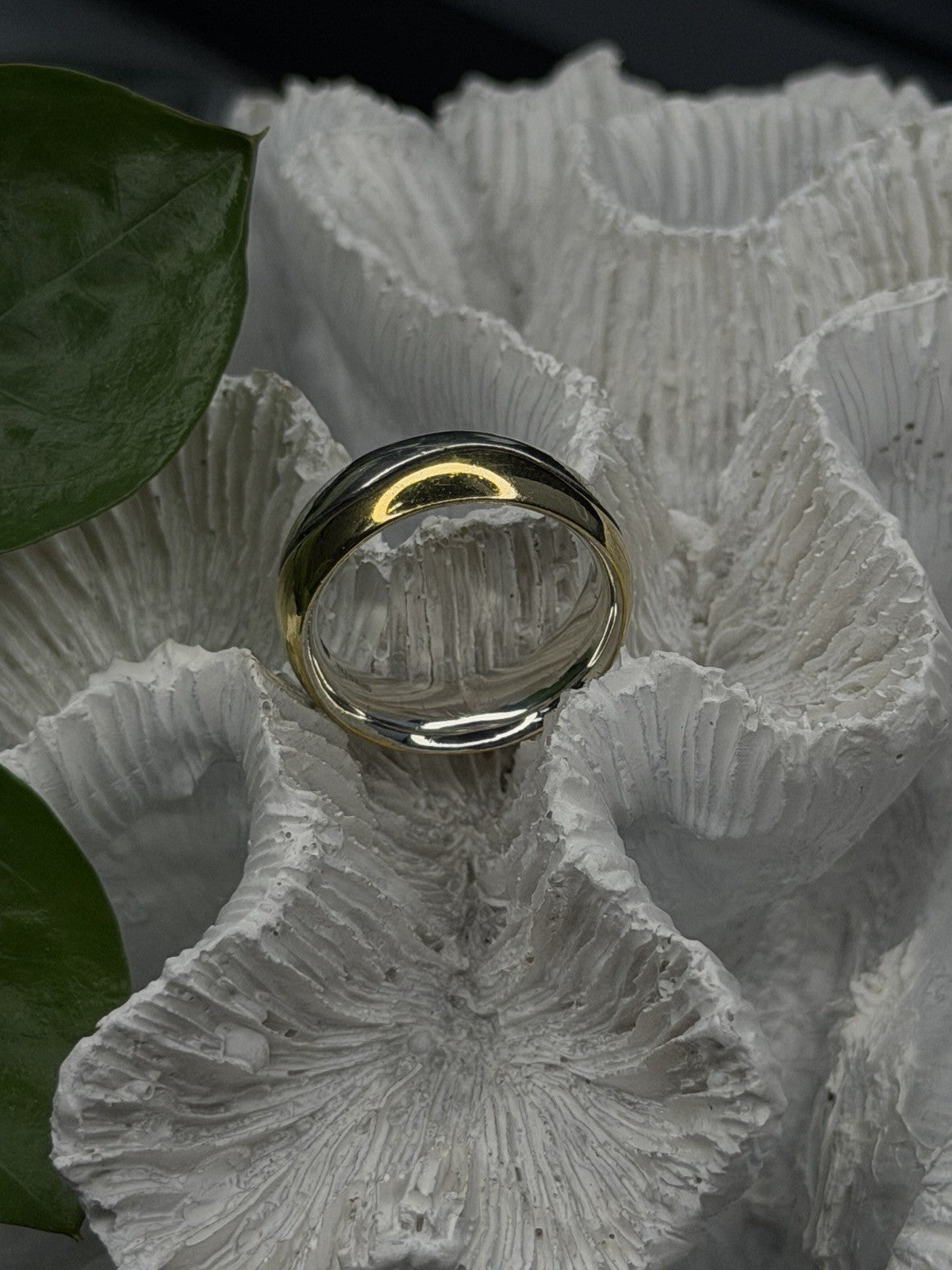 925 Sterling Silver & Yellow Gold Plated Ring Size 7