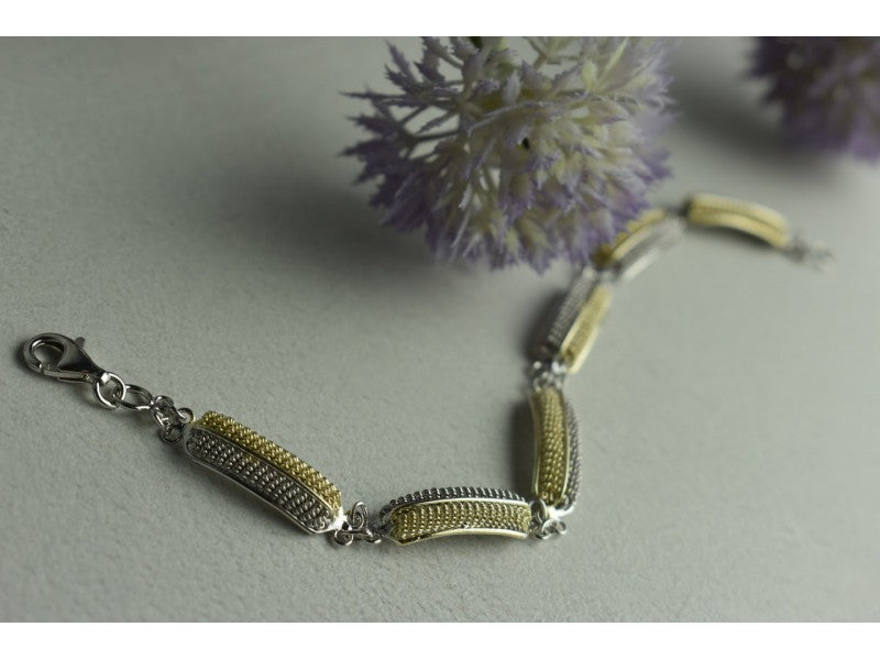 925 Sterling Silver Gold Plated Bracelet Italy Size 7.5 IN