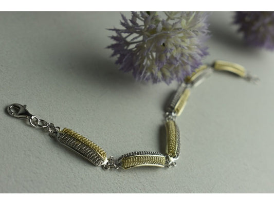 925 Sterling Silver Gold Plated Bracelet Italy Size 7.5 IN