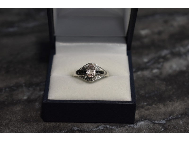 925 Sterling Silver Morganite & Jewelry Glass Ring Size 8