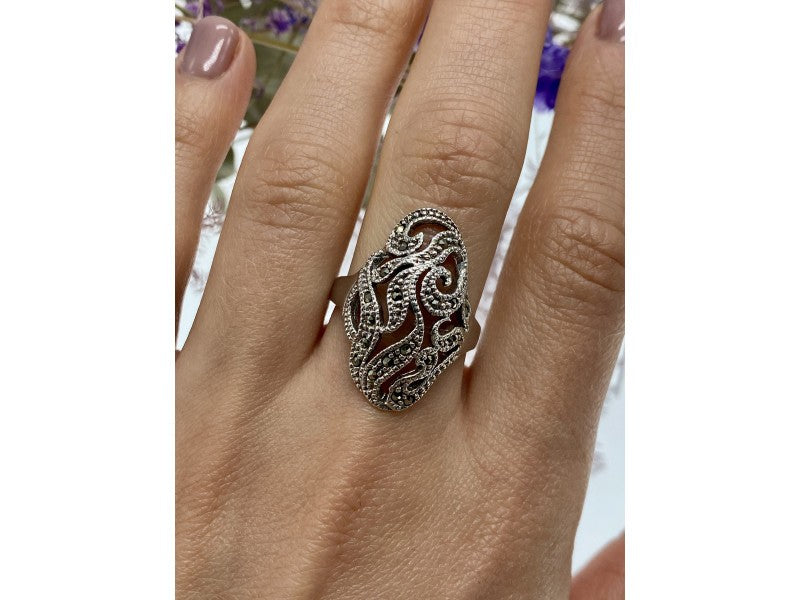 Vintage 925 Sterling Silver Marcasites Ring Size 10.25