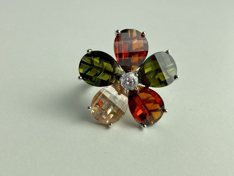 925 Sterling Silver Multicolor Spinel & Goshenite Ring Size 8.5