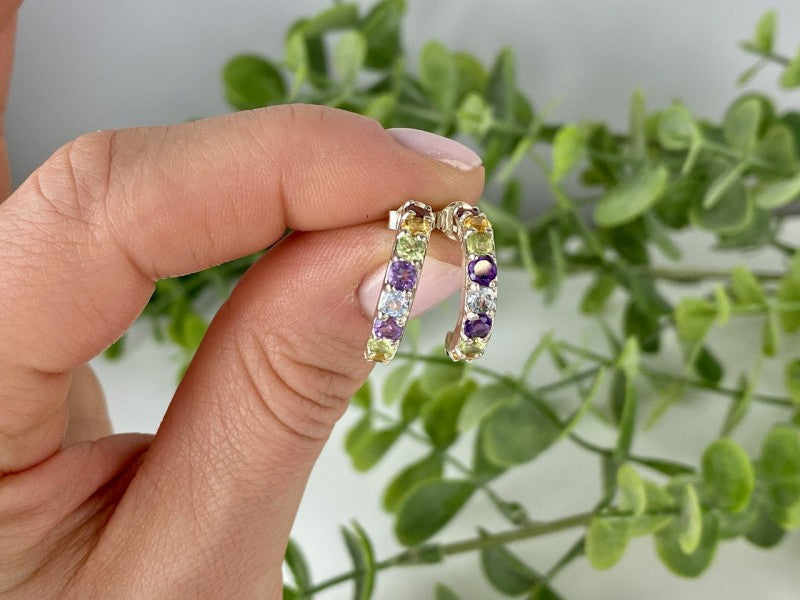 925 Sterling Silver Multi Gemstones Earrings
