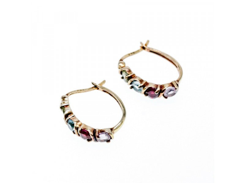 Vintage 925 Sterling Silver Gold Plated Multi Gemstones Earrings