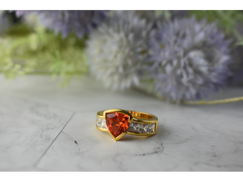 925 Sterling Silver Gold Plated Orange Topaz & CZ Ring Size 8.5