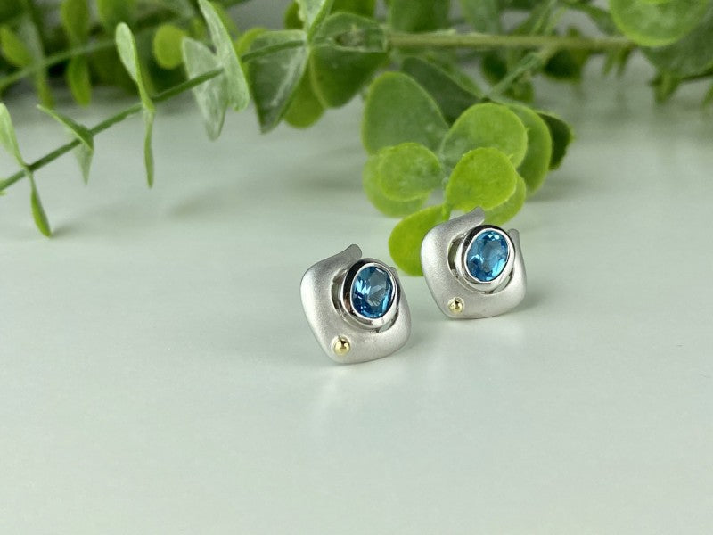 925 Sterling Silver Blue Topaz Stud Earrings