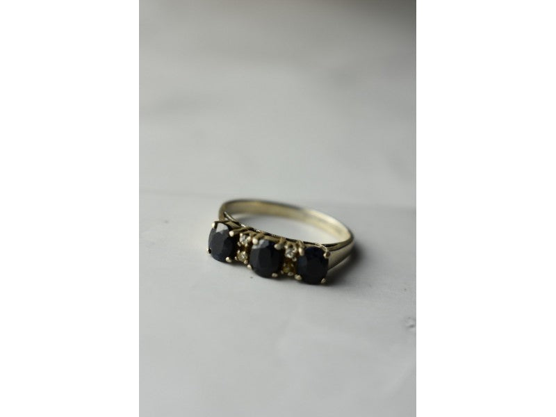 925 Sterling Silver Sapphires & CZ Ring Size 6.5