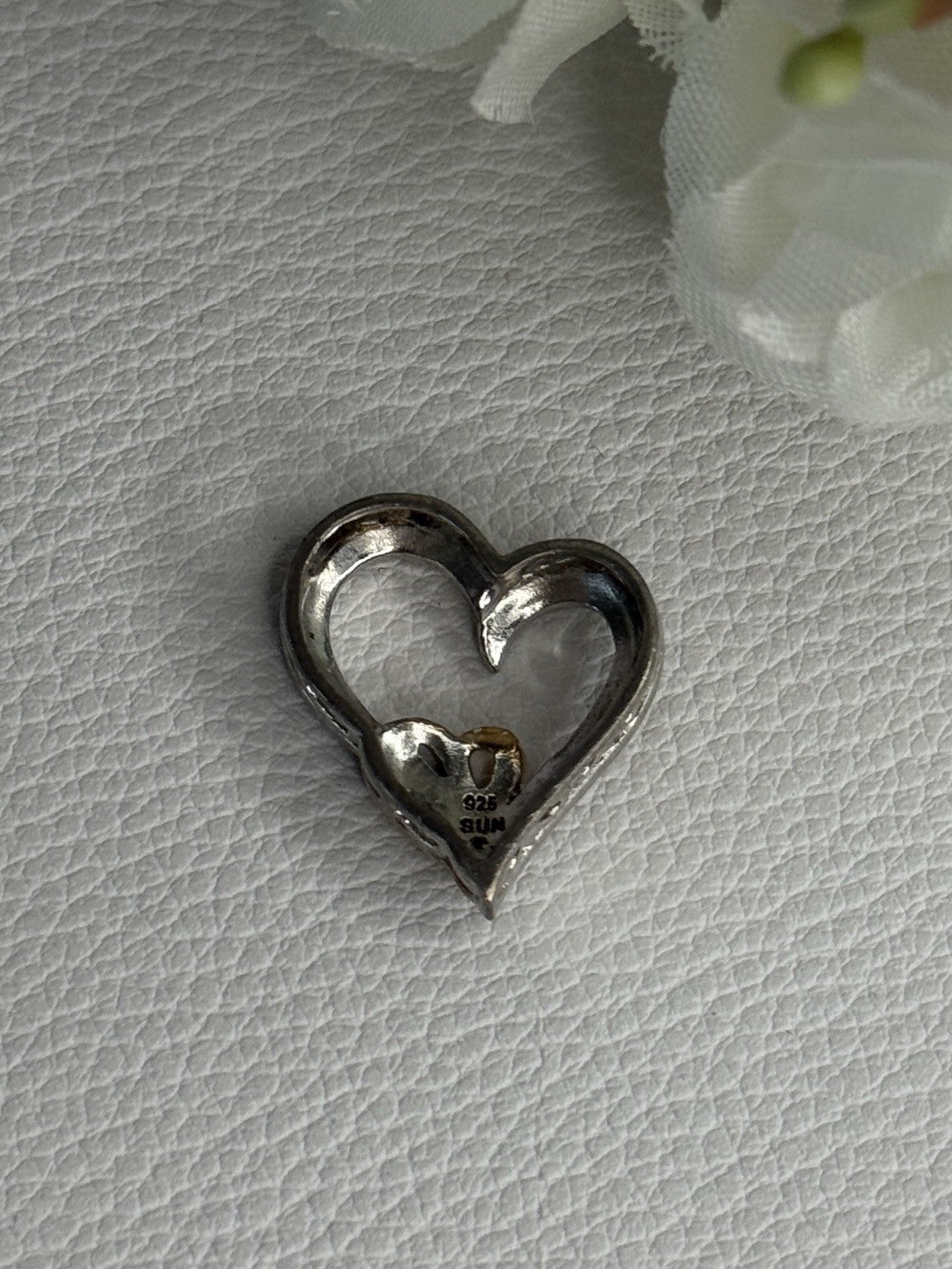 925 Sterling Silver White Topaz Heart Pendant Length 0.75 Inch