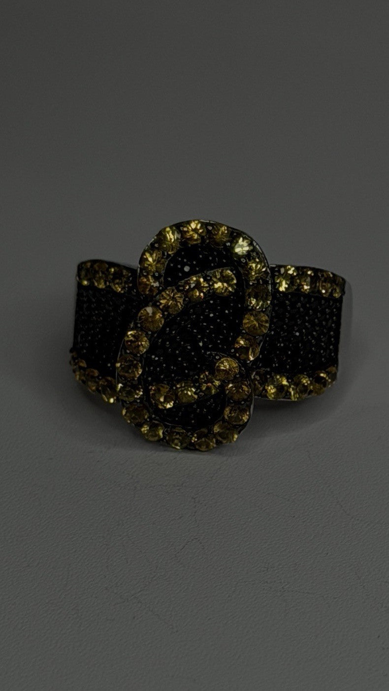 925 Sterling Silver Black Spinel & Yellow Sapphire Ring Size 10