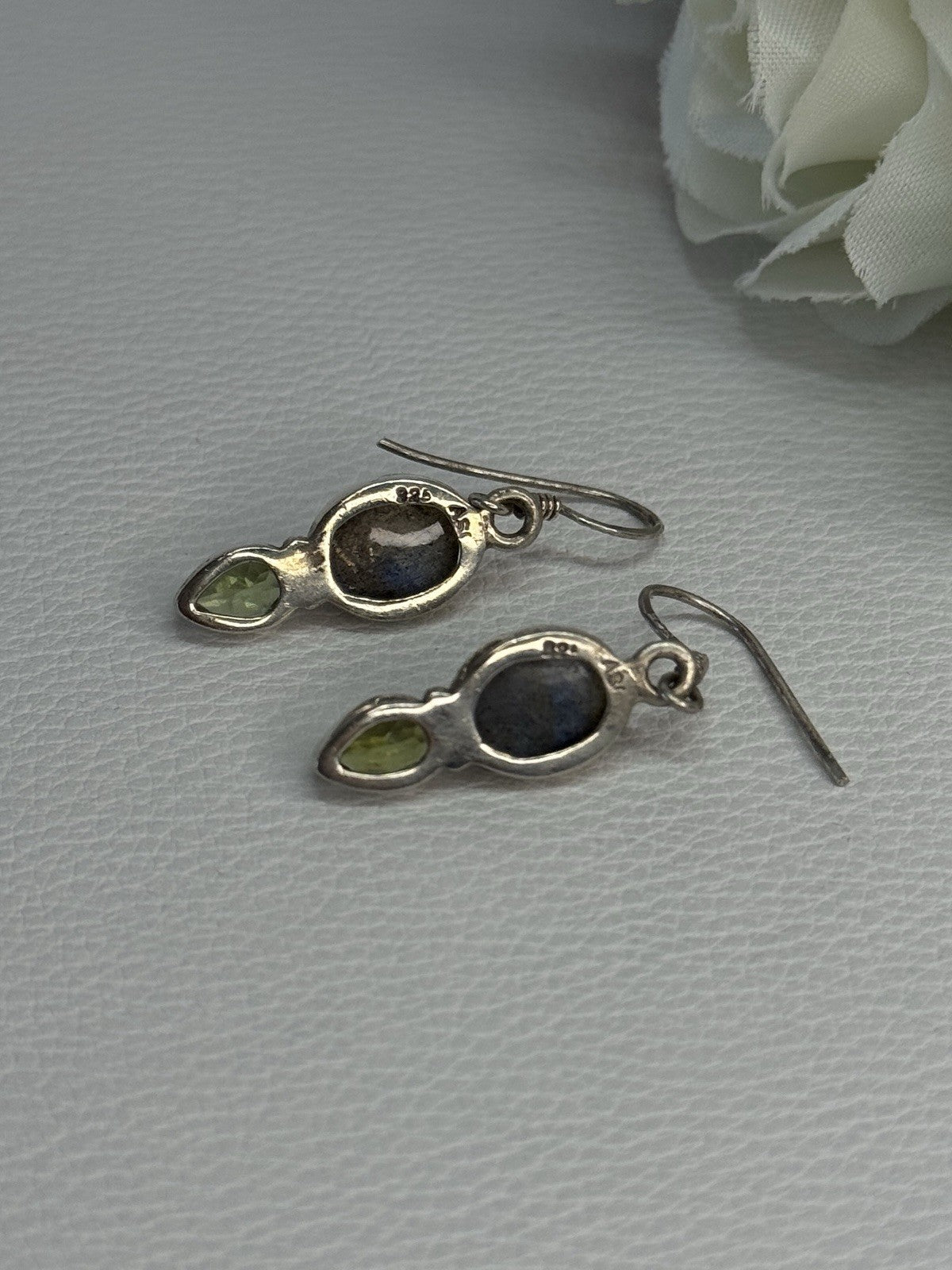 925 Sterling Silver Peridot & Moonstone Earrings Length 1.40 Inch