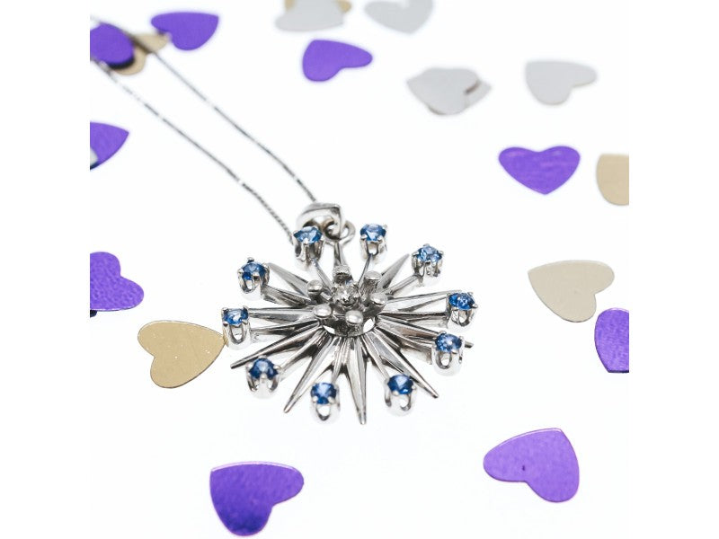 14K White Gold Sapphires & Diamond Chain With Pendant