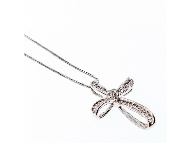 925 Sterling Silver White Topaz Chain With Cross Italy