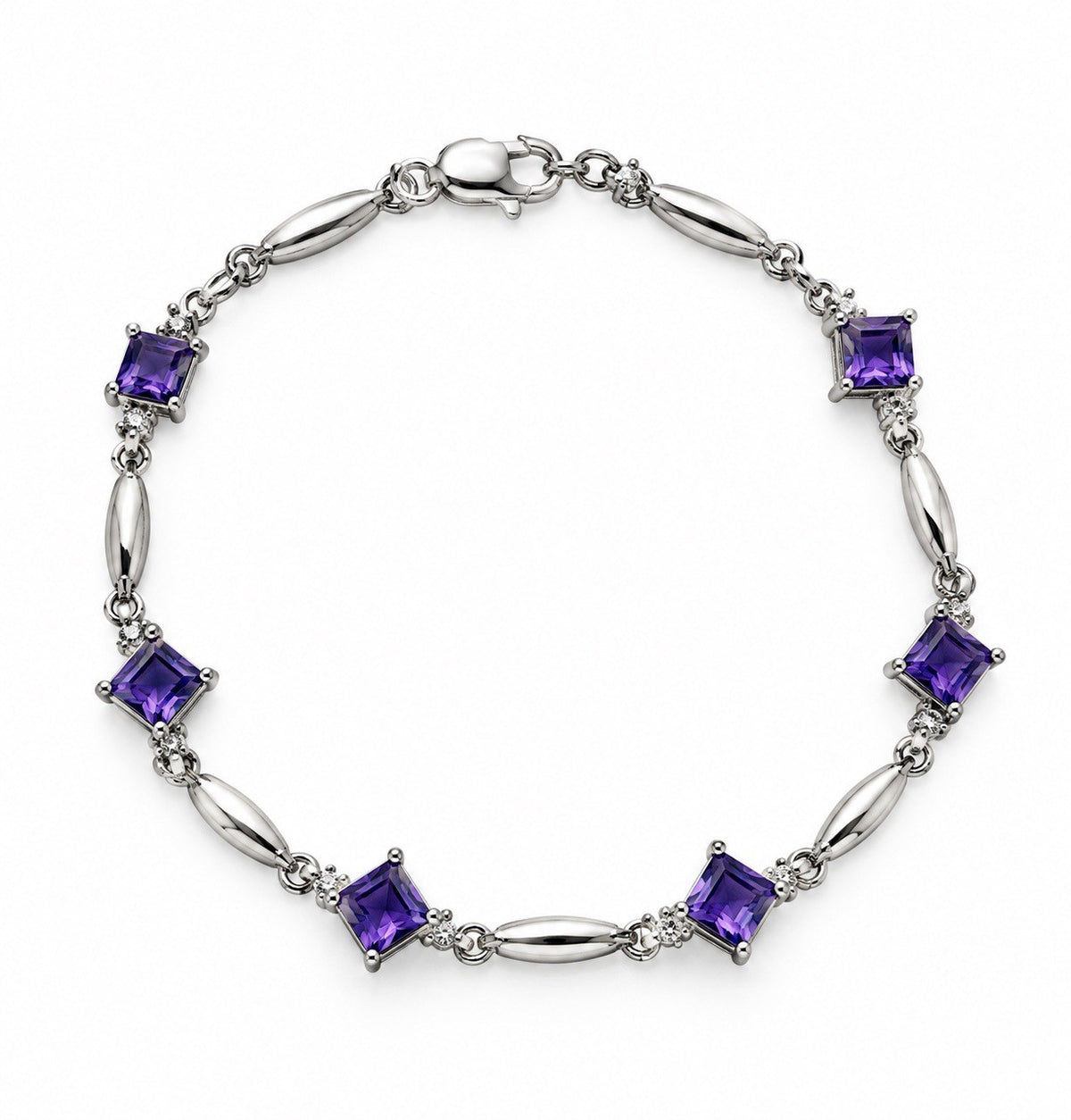 Elegant 925 Sterling Silver Purple Amethyst Bracelet Size 7