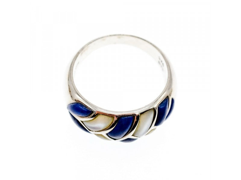 925 Sterling Silver Sodalite & Mother OF Pearl Ring Size 11.75