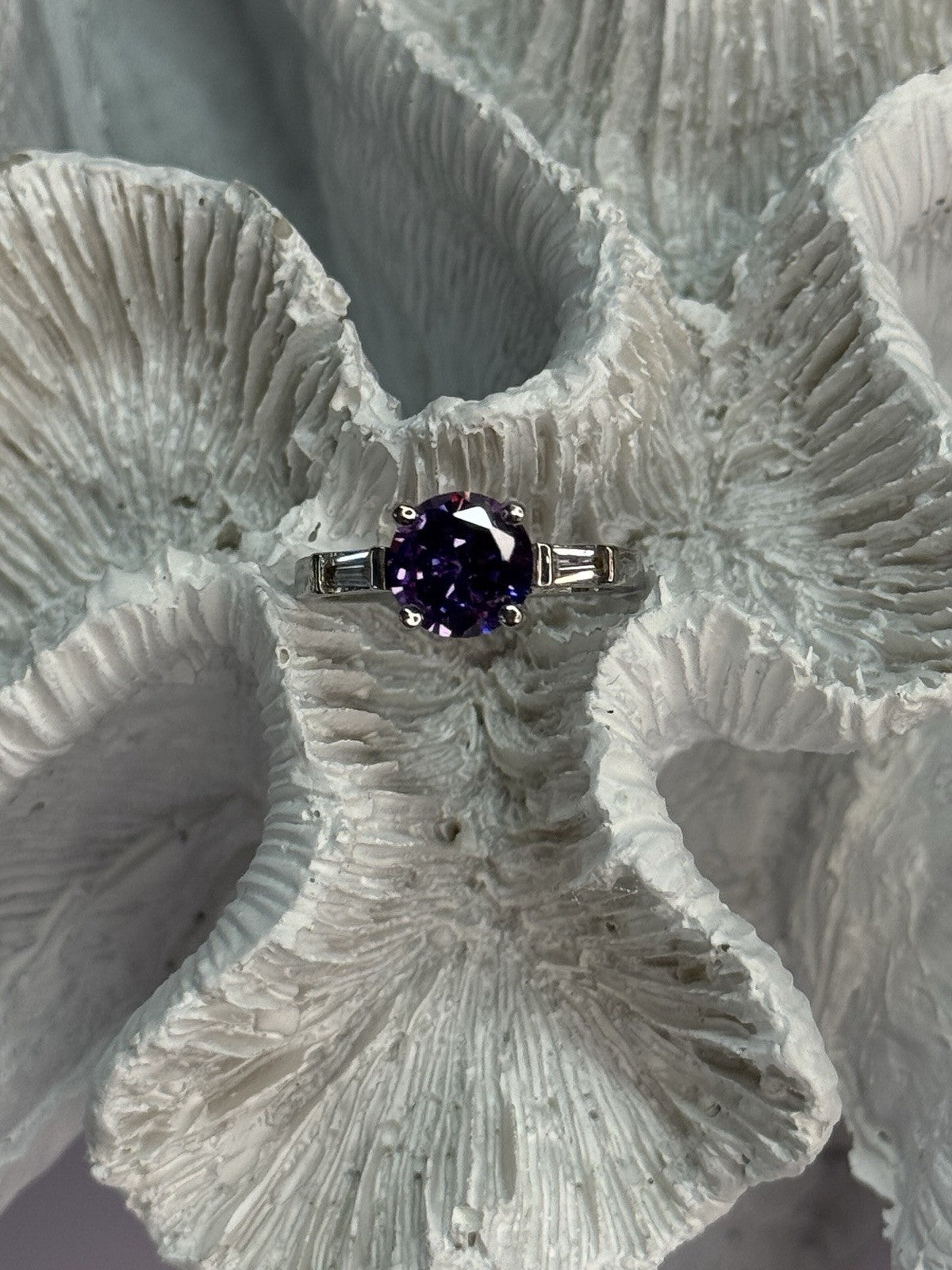 925 Sterling Silver Purple & White Spinel Ring Size 6.5