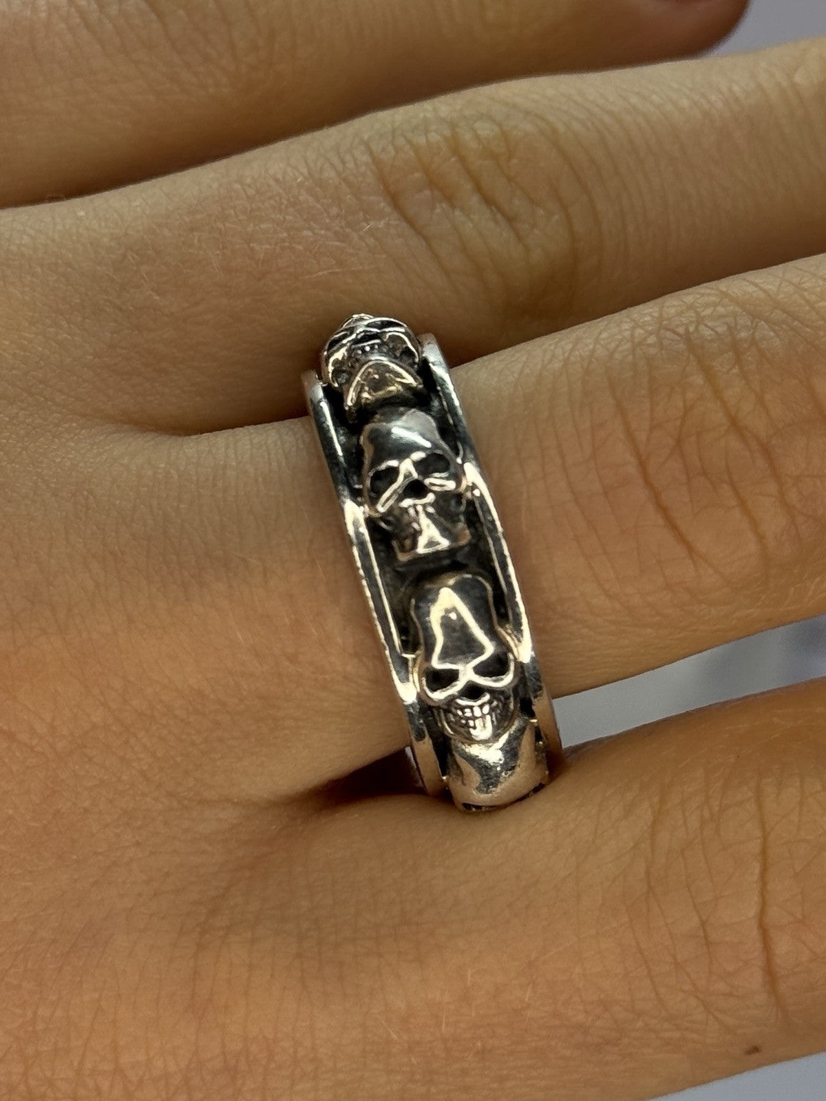 925 Sterling Silver Skull Custom Ring Size 10.5