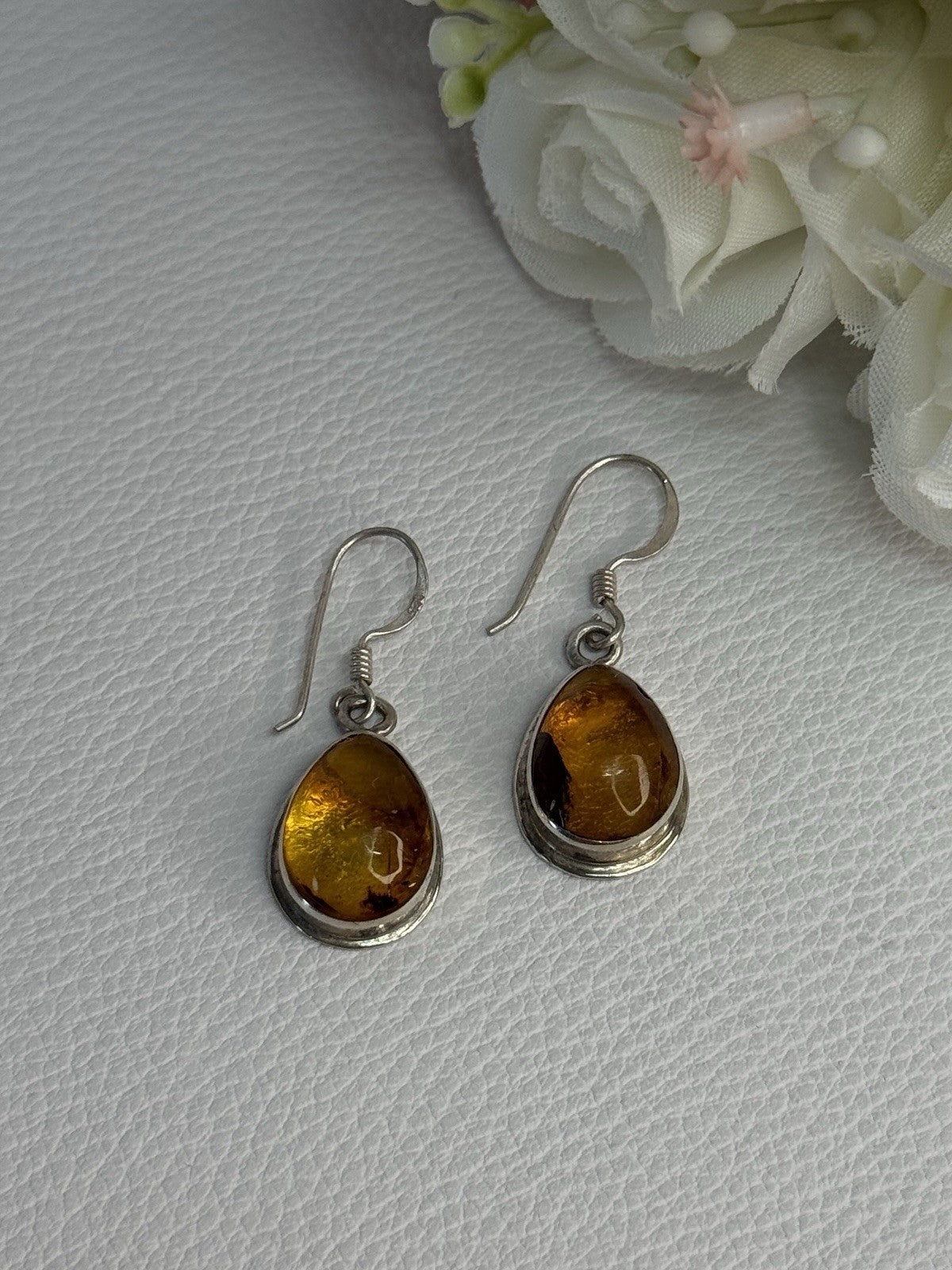 925 Sterling Silver Amber Earrings Length 1.30 Inch