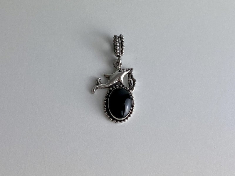 925 Sterling Silver Onyx Dolphin Pendant