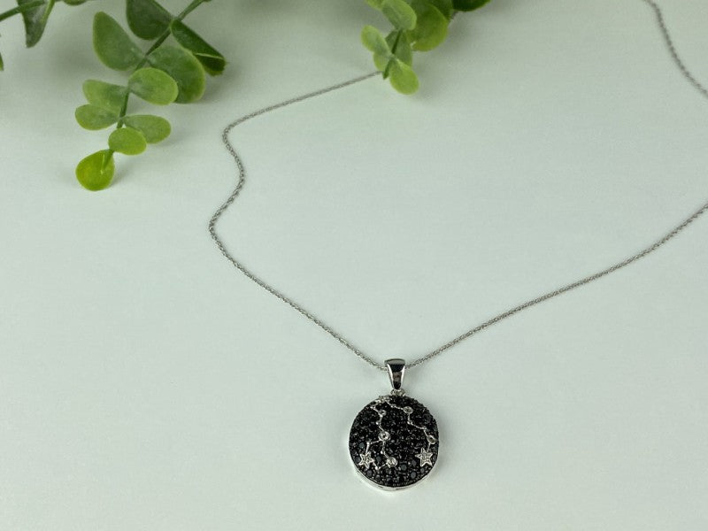 925 Sterling Silver Black & White Spinel Chain With Pendant