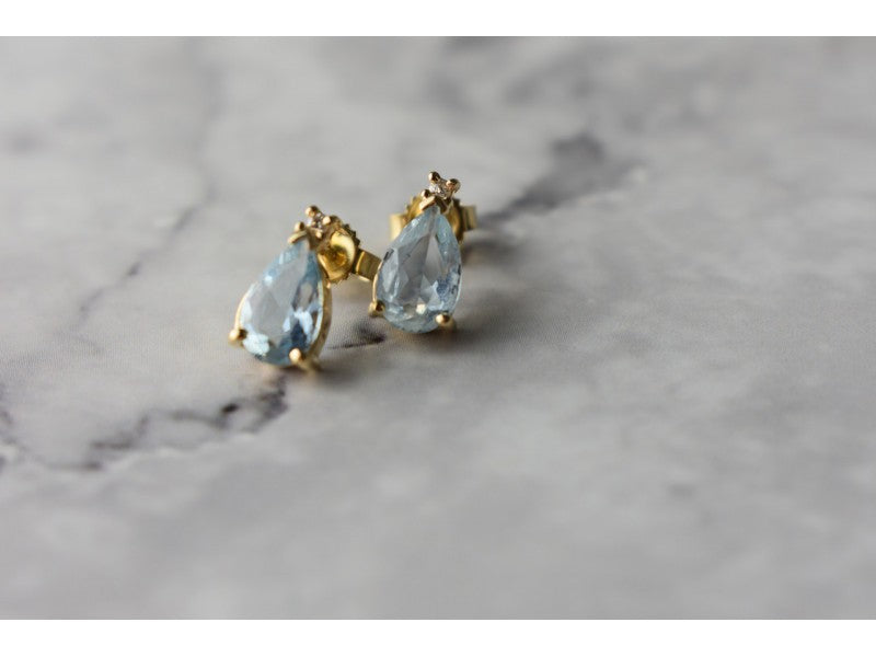 14K Yellow Gold Topaz & Diamond Earrings