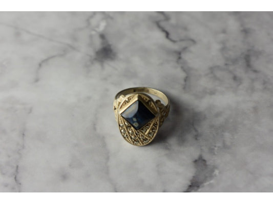 925 Sterling Silver Sodalite & Marcasites Ring Size 6