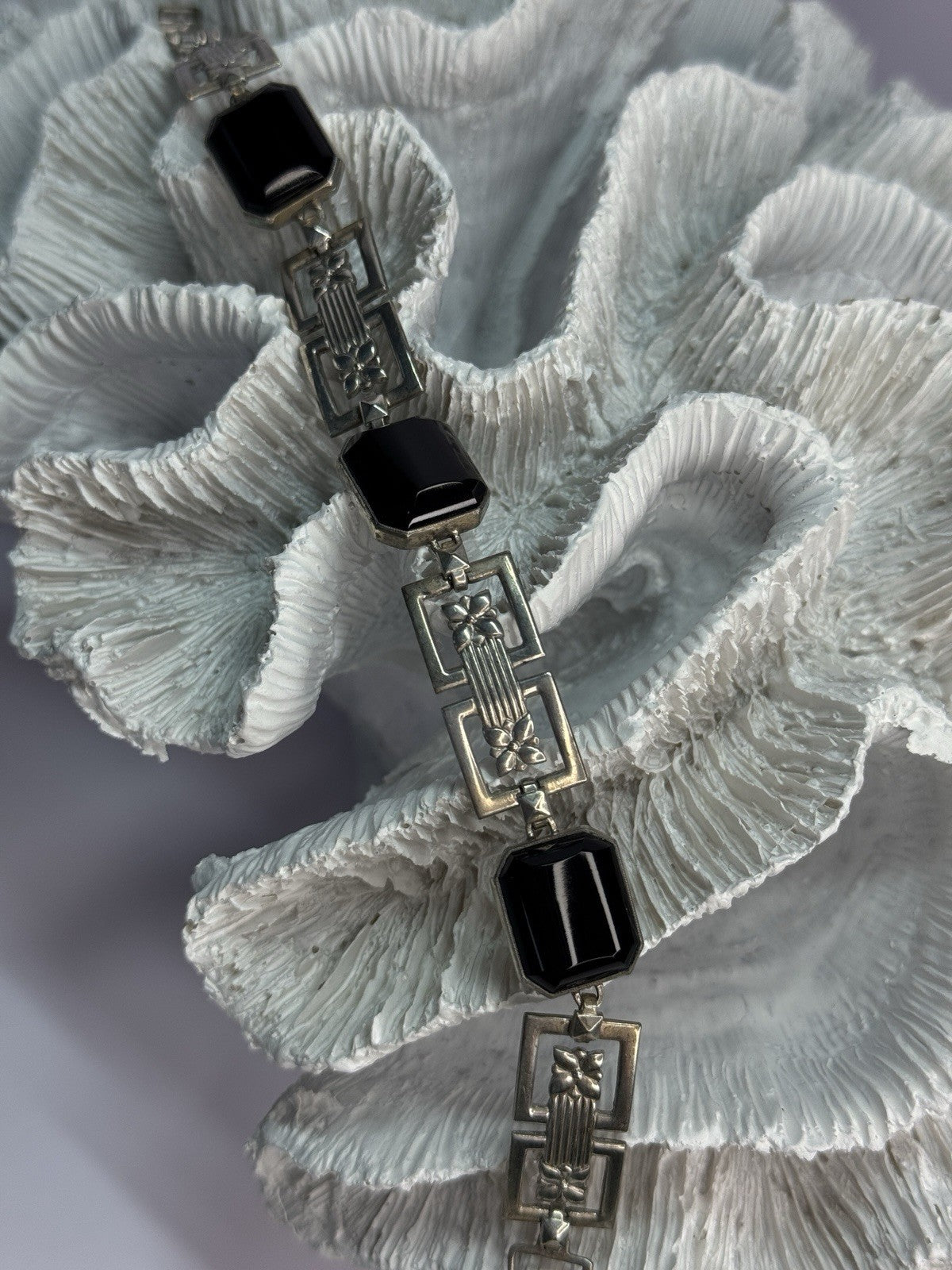 Vintage 925 Sterling Silver Onyx Bracelet Length 7 Inch
