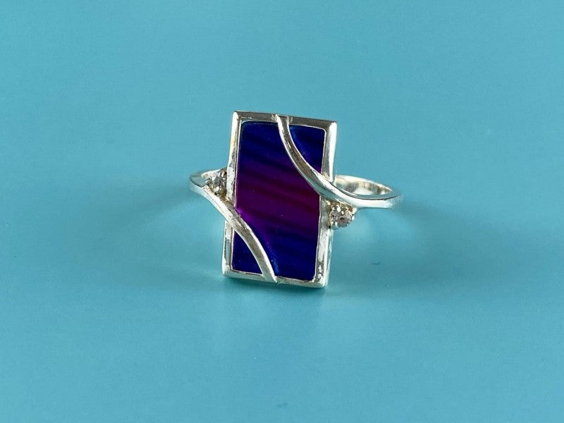 925 Sterling Silver Anodized Titanium & Quartz Ring Size 10.25