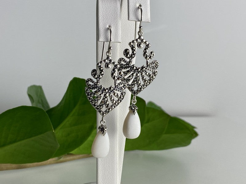 925 Sterling Silver Mother OF Pearl & Marcasites Earrings
