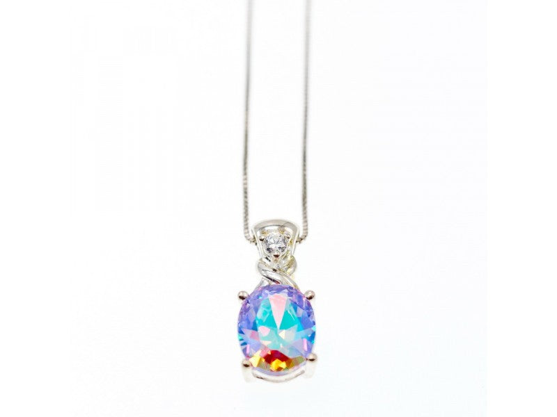925 Sterling Silver Multicolor CZ Chain With Pendant Italy