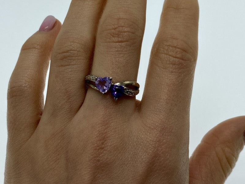925 Sterling Silver Iolite & Tanzanite "Hearts" Ring Size 11.75