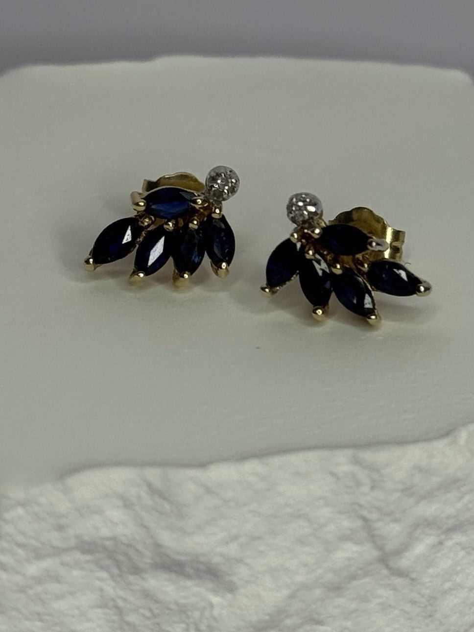 14K Yellow Gold Sapphire & Diamond Dream Earrings Length 0.4 Inch