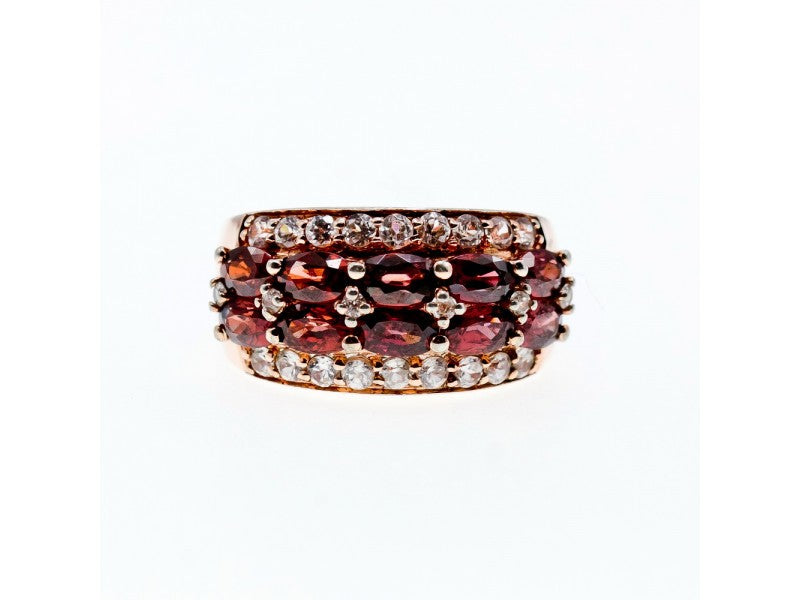 925 Sterling Silver Gold Plated Hessonite & CZ Ring Size 9.5