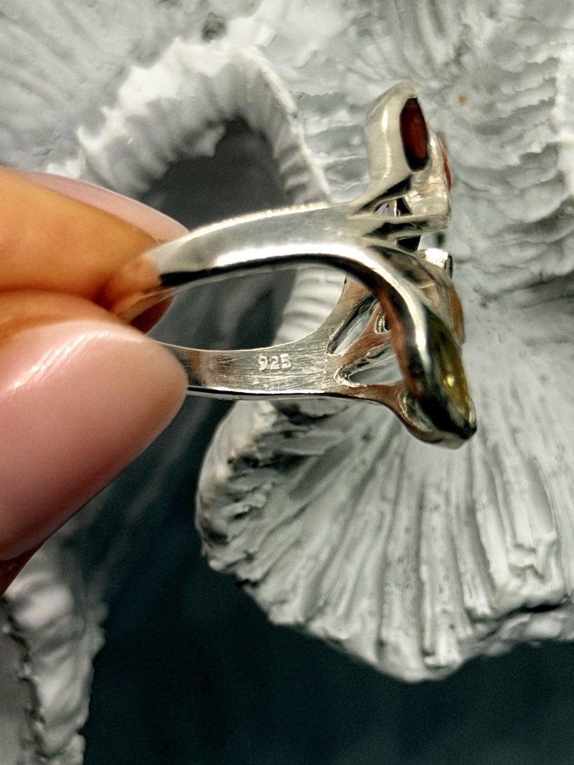 Adjustable 925 Sterling Silver Multi Color Stones Rainbow Ring