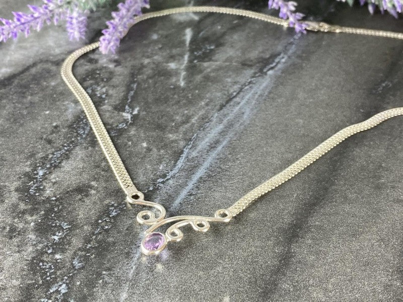 925 Sterling Silver Amethyst  Necklace Italy