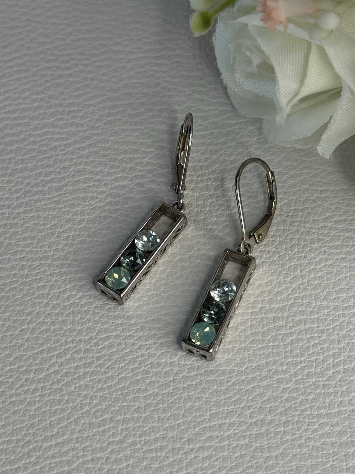 925 Sterling Silver Aquamarine Earrings Length 1.30 Inch
