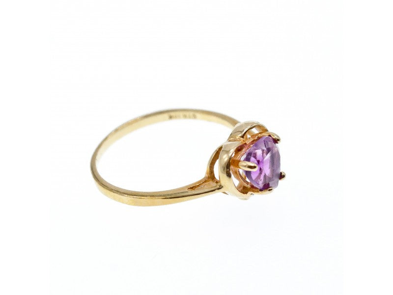10K Yellow Gold Amethyst & Diamond Ring Size 7.25